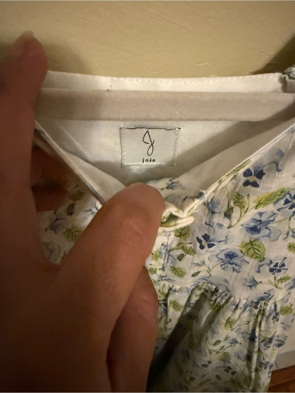 Joie White Dress with Blue Floral and Green Leaf Print - Picture 3 of 4